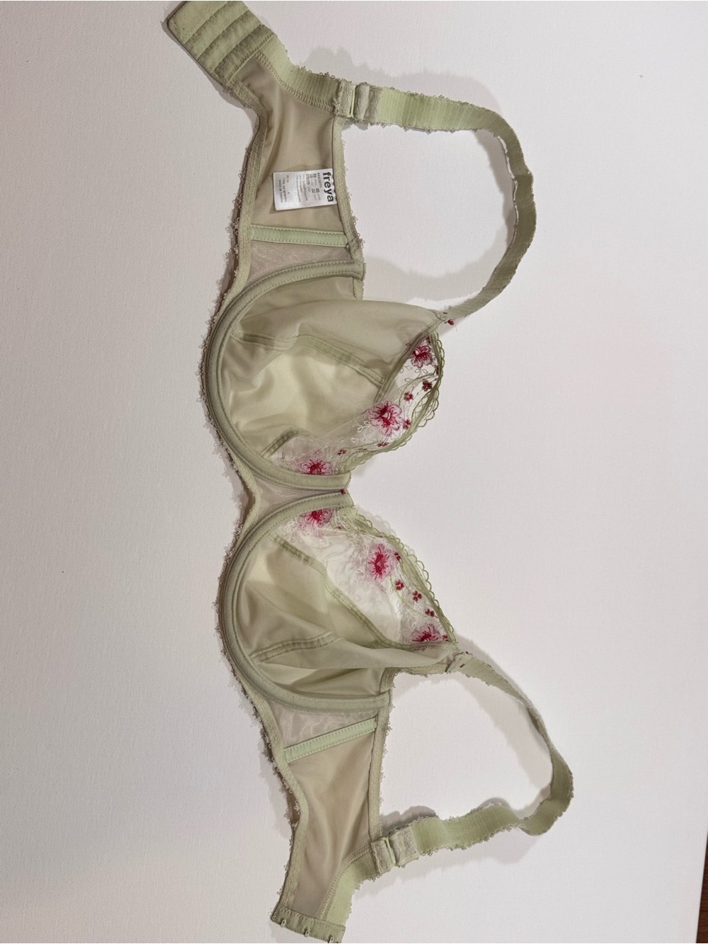 Freya Eleanor Lace Plunge Bra Pistachio Green Pink Floral AA5732 size 32GG UK - Picture 5 of 7